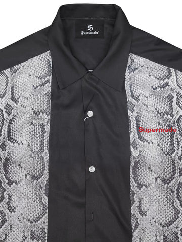 Snakeskin Patchwork Button-Up Shirt