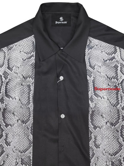 Snakeskin Patchwork Button-Up Shirt
