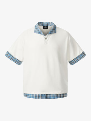 Pique Cotton Polo Shirt with Plaid Contrast Collar & Cuffs – Classic Fit