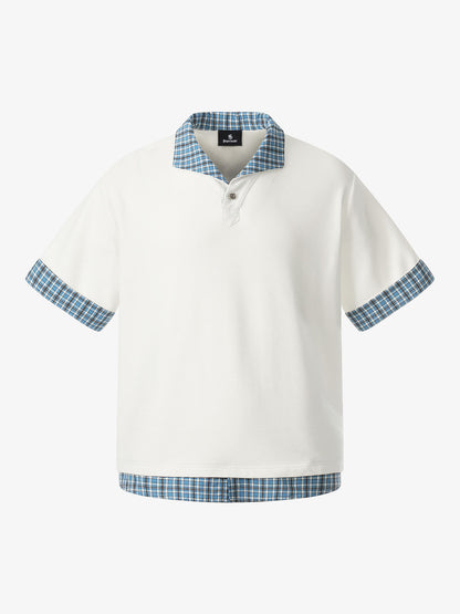 Pique Cotton Polo Shirt with Plaid Contrast Collar & Cuffs – Classic Fit