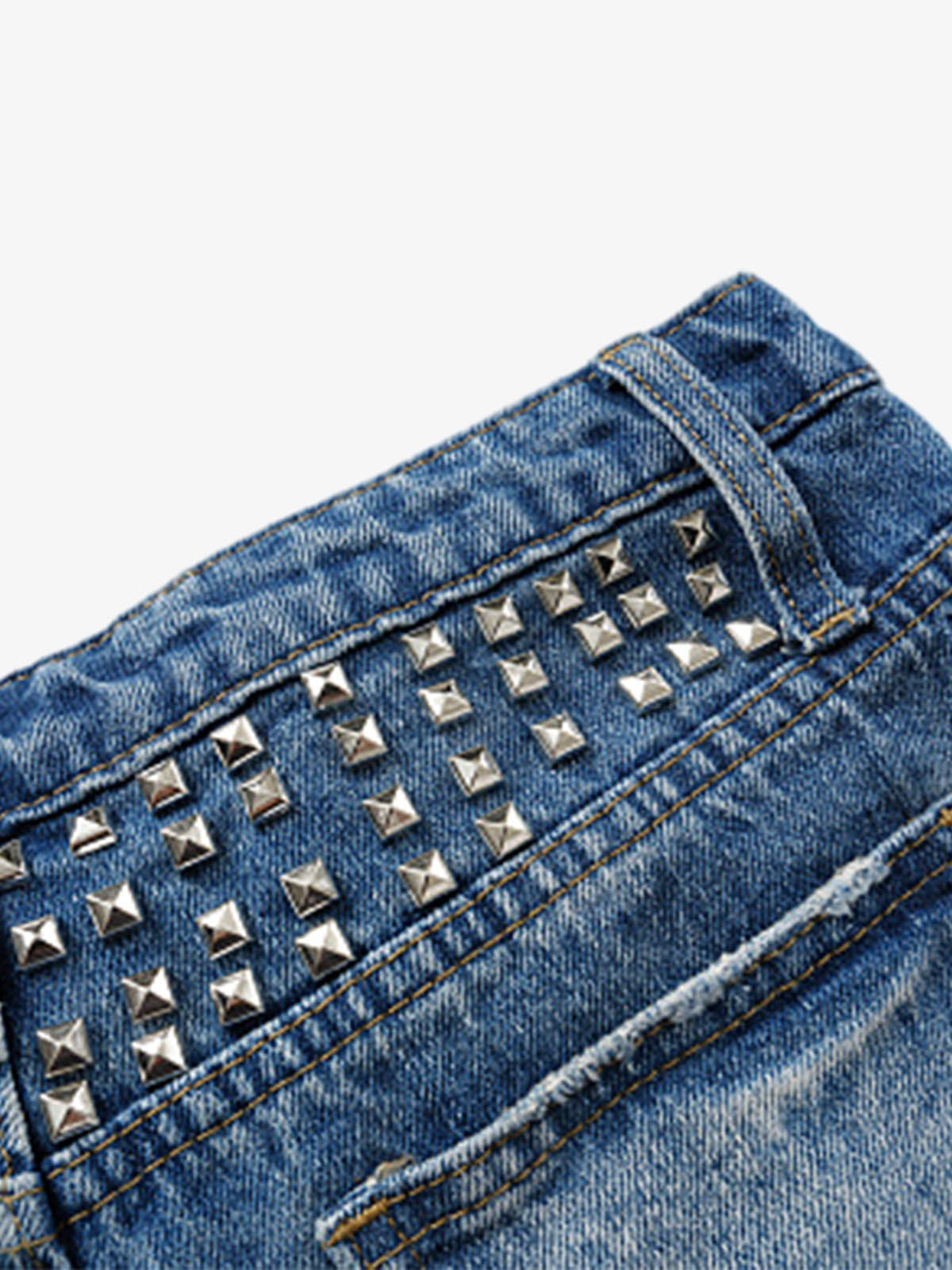 Thesupermade Distressed Metallic Studded Low Rise Mini Shorts
