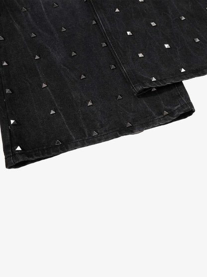 Black Washed Wide-Leg Cropped Denim Pants – High-Waisted Distressed Fit