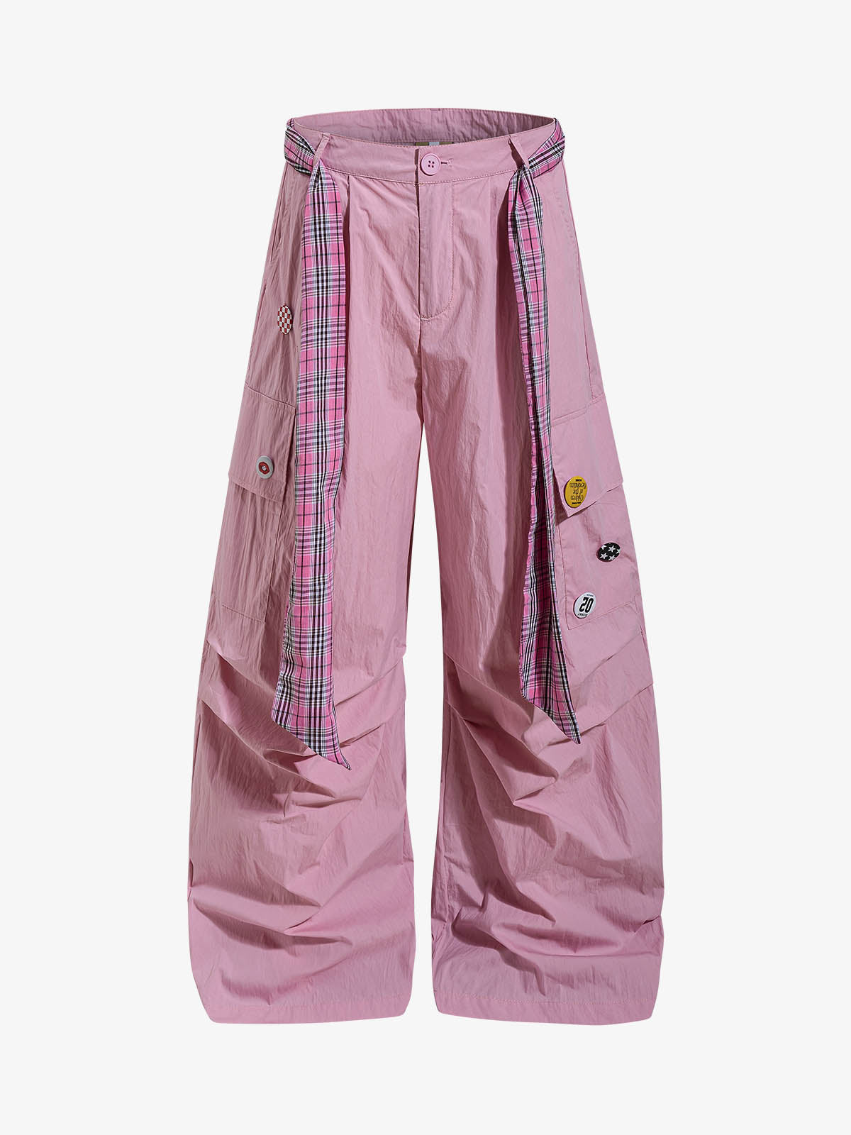 Plaid Straps Badge Cargo Pants