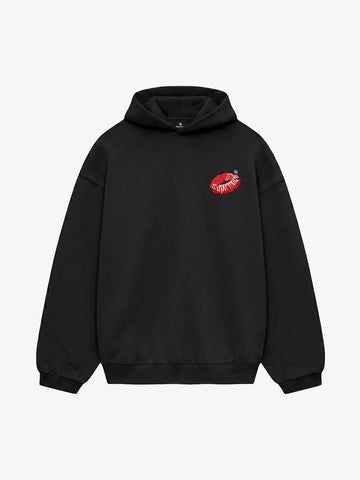 Oversized Hoodie with Lip Print Embroidery