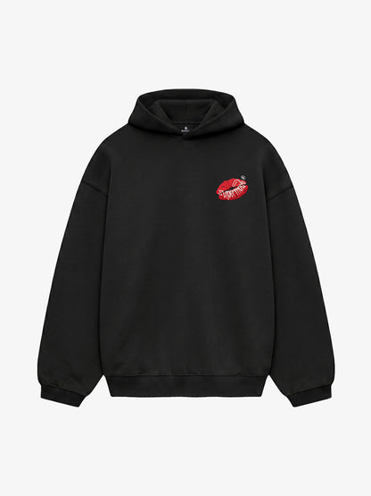 Oversized Hoodie with Lip Print Embroidery