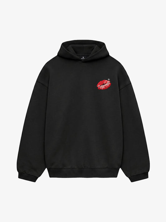 Oversized Hoodie with Lip Print Embroidery