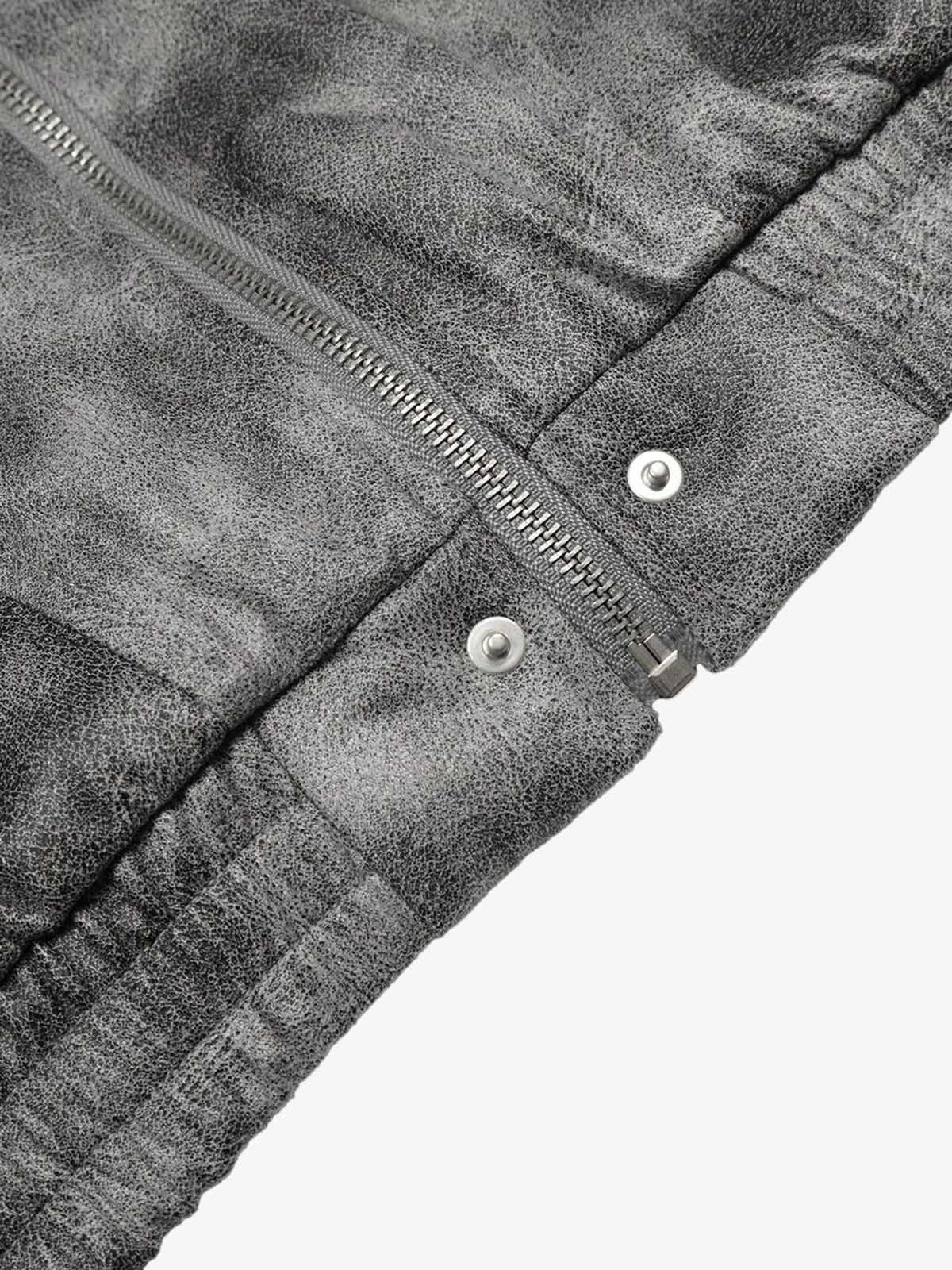 Faux Suede Vintage Wash Fur Hood Padded Jacket - 2553 