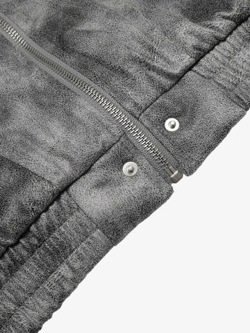 Faux Suede Vintage Wash Fur Hood Padded Jacket - 2553 