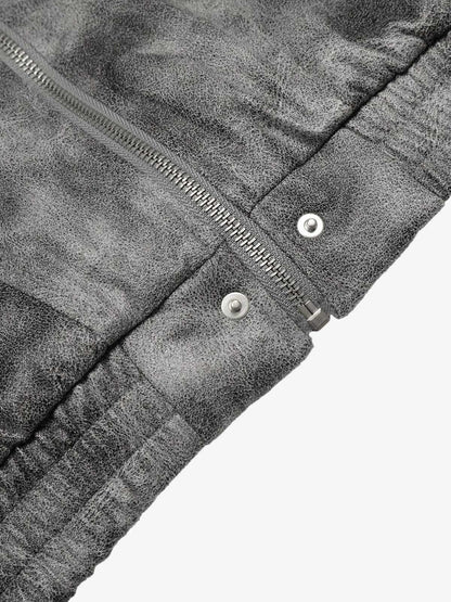 Faux Suede Vintage Wash Fur Hood Padded Jacket - 2553 