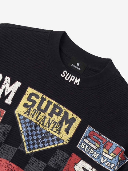 Waffle Knit Racing Checkered Flag Graphic T-Shirt 