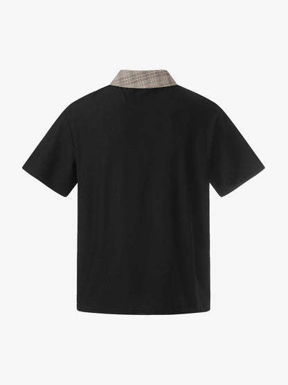 Plaid Collar Asymmetrical Button T-Shirt
