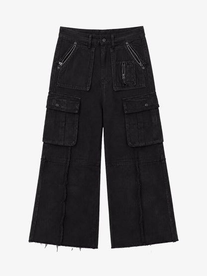 Cross Fringe Utility Denim Pants