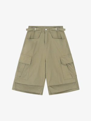 Urban Techwear Side Buckle Layered Hem Cargo Shorts