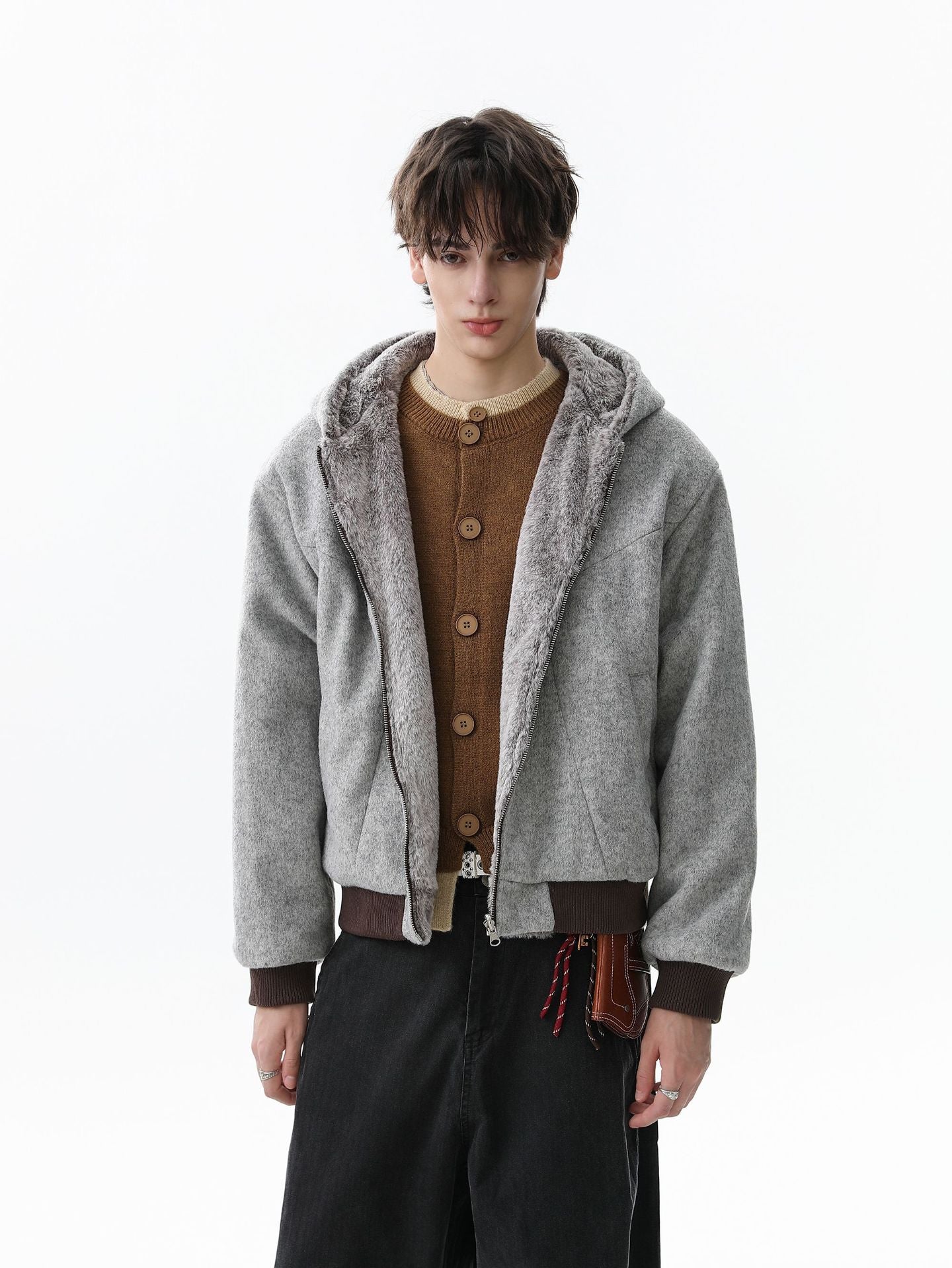 Retro Reversible Fleece Lined Zip-up Hooded Jacket 