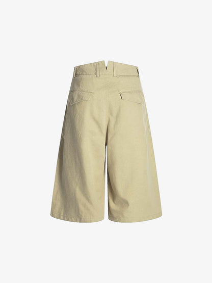 Cotton Pleated Wide Leg Jorts 