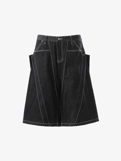 Contrast Stitching Deconstructed Denim Jorts 