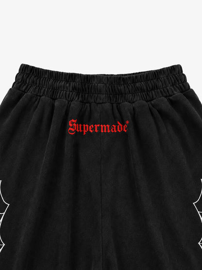 Spiderweb Print Wide-Leg Cropped Sweatpants