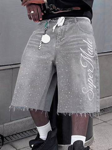 Embroidered Washed Denim Shorts