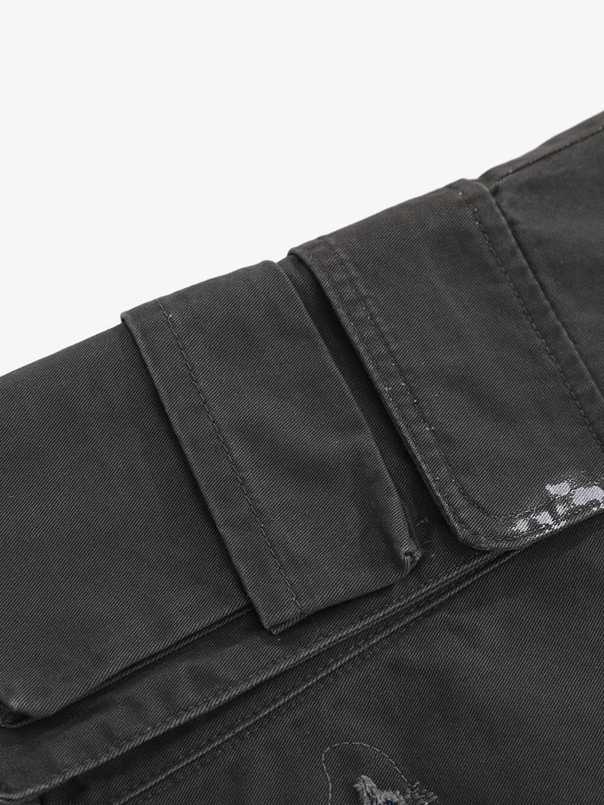 Vintage Distressed Multi Pocket Wide Leg Cargo Shorts