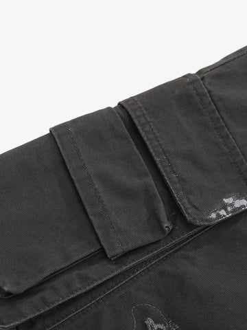 Vintage Distressed Multi Pocket Wide Leg Cargo Shorts