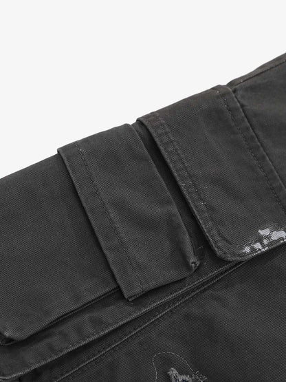 Vintage Distressed Multi Pocket Wide Leg Cargo Shorts