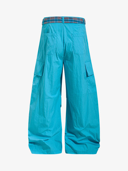 Plaid Straps Badge Cargo Pants