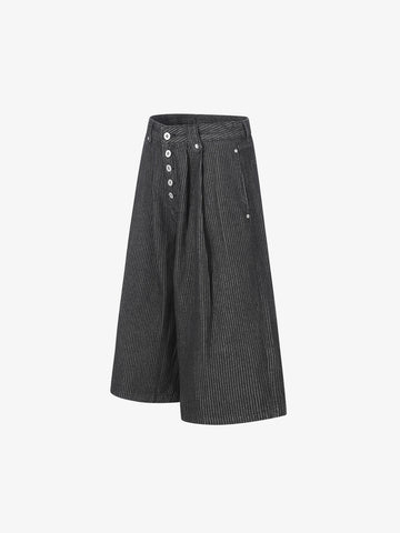 Pinstripe Wide-Leg Cropped Jeans