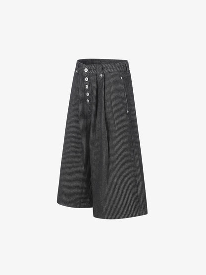 Pinstripe Wide-Leg Cropped Jeans