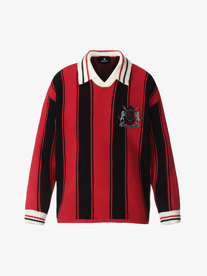 Crest Embroidered Striped Polo Sweater