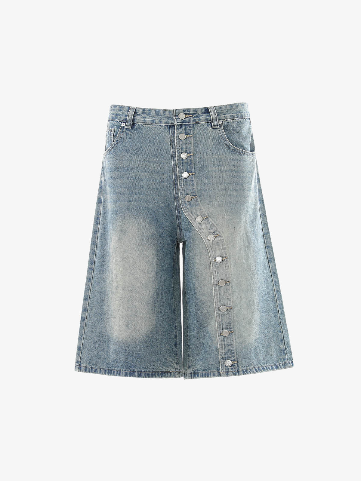 Asymmetric Multi-Button Denim Jorts