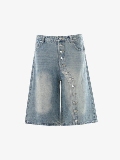 Asymmetric Multi-Button Denim Jorts