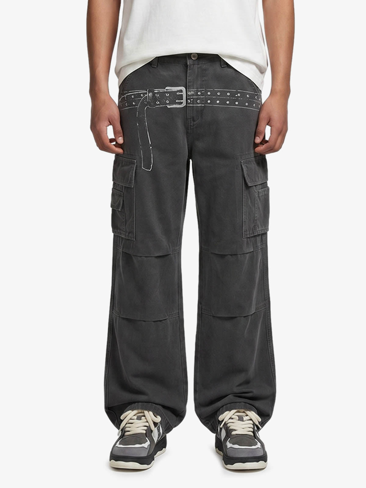 Vintage Belt Print Cargo Pants 