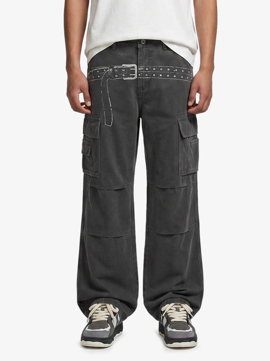 Vintage Belt Print Cargo Pants