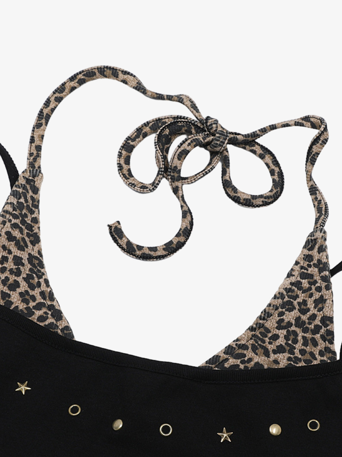 Leopard Print Halter Crop Top – Stretch Cotton with Gold Stud Detail