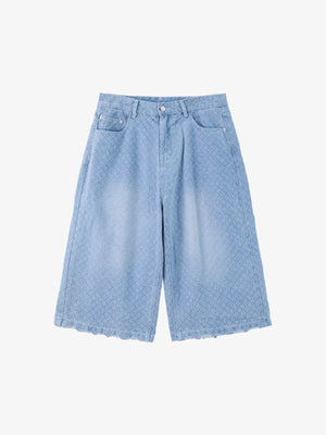 Vintage Distressed Textured Ripped Wide Leg Denim Jorts 