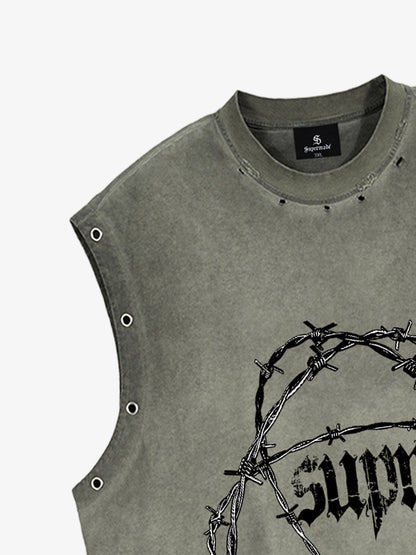 Barbed Wire Chain Graphic Sleeveless Vest 