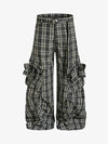 Retro Plaid Lace-Up Cargo Pants