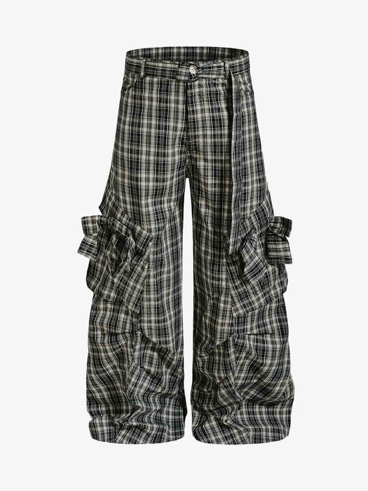 Retro Plaid Lace-Up Cargo Pants