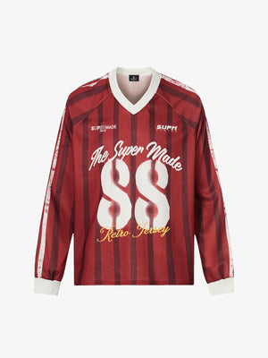 Retro Striped 88 Print Graphic Jersey Long-Sleeved T-Shirt - 2618 