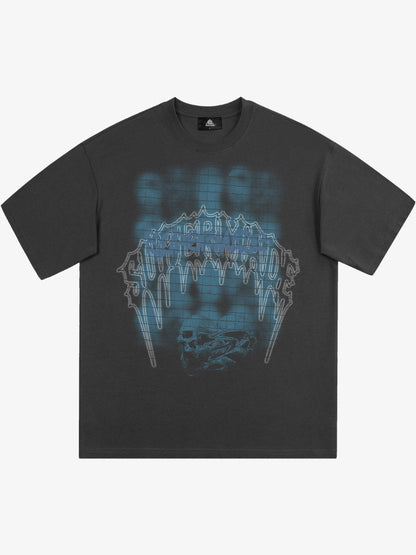 Dark Grid Skull Graphic T-Shirt 