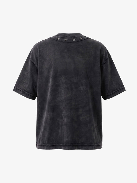 Vintage Washed Star Stud Collar Graphic T-Shirt