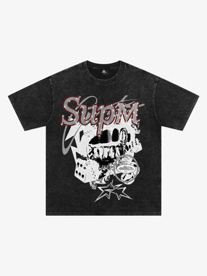 Washed Rhinestone Letter Graphic T-Shirt 