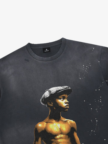 Black Oversized Graphic T-Shirt – 100% Cotton Distressed Boxing Print Streetwear Tee