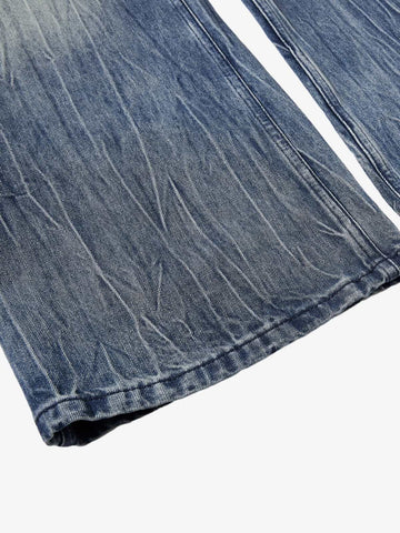 Vintage Washed Distressed Flared Denim Jeans 