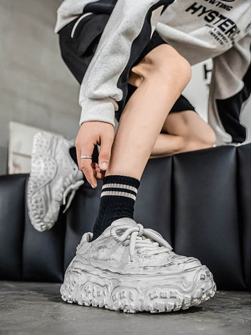 Tire-Tread Distressed Sneakers
