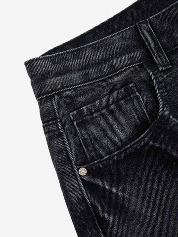 Vintage Barbed Wire Embroidery Distressed Washed Denim Jorts 