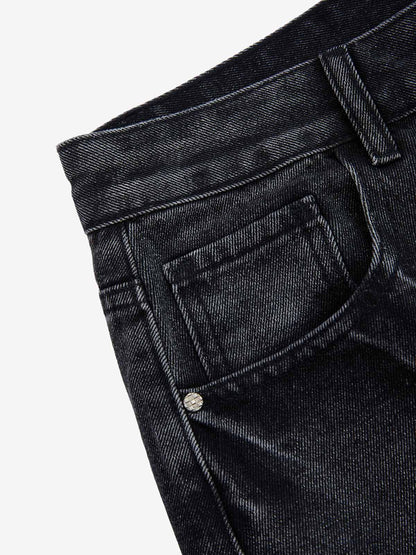 Vintage Barbed Wire Embroidery Distressed Washed Denim Jorts 