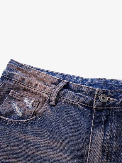 Slash Distressed Washed Denim Jeans 
