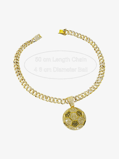 Iced Soccer Ball Pendant Chain Necklace 