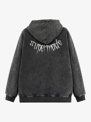 Gothic Devil Graphic Washed Hoodie 